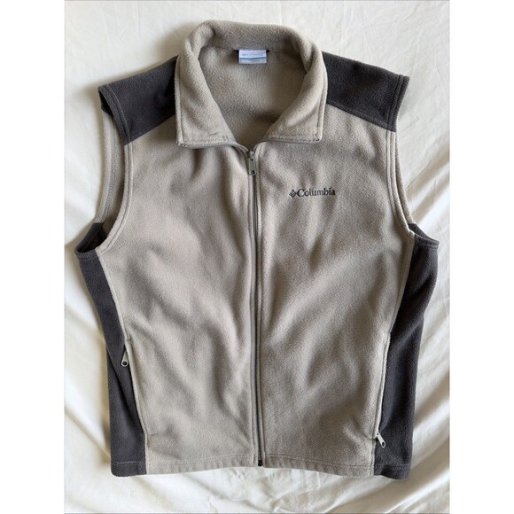 Columbia Other - Columbia Vest Men's Large Two Tone Tan Gray Outdoor Fleece Sleeveless Zip